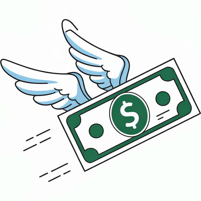 Dollar bills flying away representing high cost per lead from paid advertising